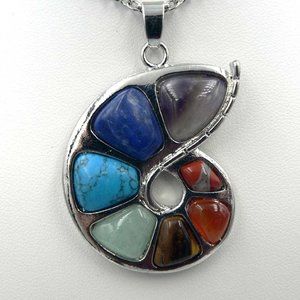 Genuine Multi Gemstone 7 Chakra Snail Shape Pendant